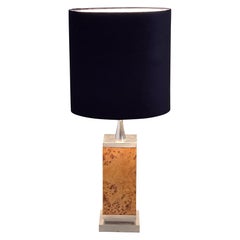 Art Deco Chrome & Wood Table Lamp, Czechoslovakia, Restored