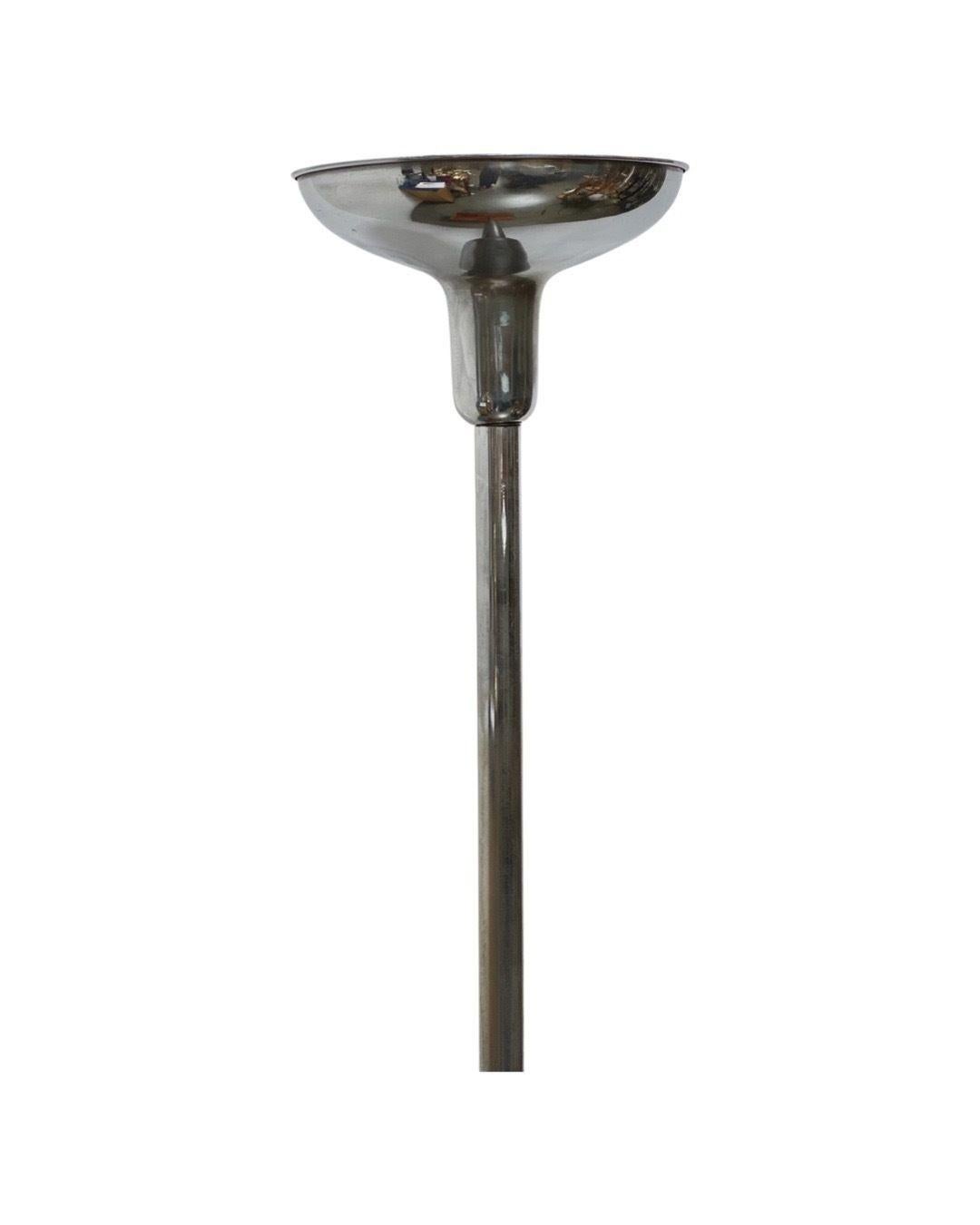 American Art Deco Chrome & Wood Torchiere Floor Lamp End Table For Sale
