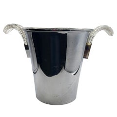 Art Deco Chromed Brass Ice Bucket w/ Clear Feather Handles