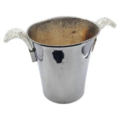 Art Deco Chromed Brass Ice Bucket w/ Clear Feather Handles