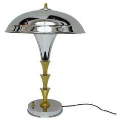 Vintage Art Deco Chromed Metal and Bakelite Dome Lamp