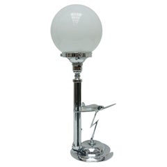 Vintage Art Deco Chromed Metal 'Aviation' Table Lamp with a Mounted Hurricane Aeroplane