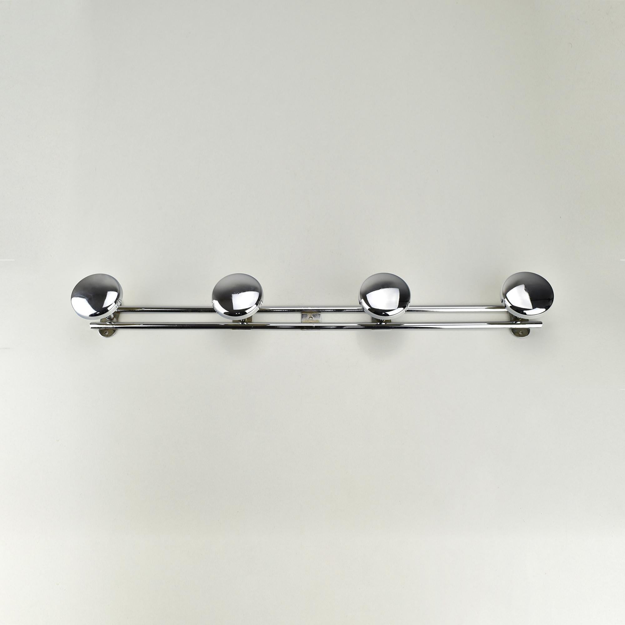 French Art Deco Chromed Metal Wall-Mounted Coat Rack with Four Hooks, France, 1930s For Sale
