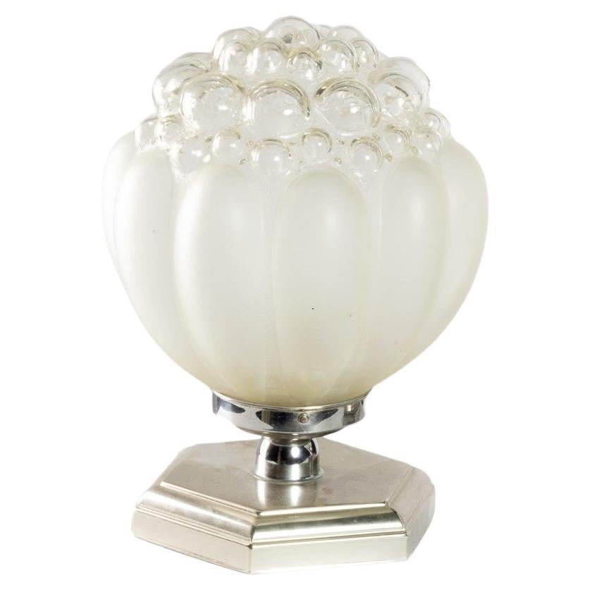 Art Deco Chromed Nacre Glass Table Lamp, 20th Century