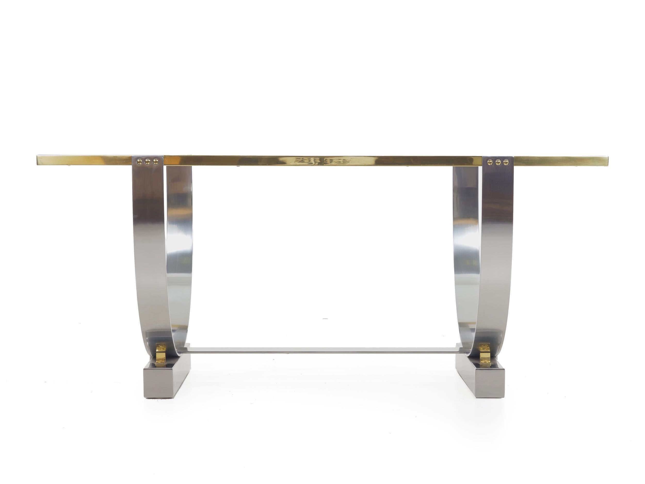 American Art Deco Chromed Steel, Brass and Glass Console Table by Donald Deskey