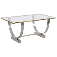 Art Deco Chromed Steel, Brass and Glass Console Table by Donald Deskey
