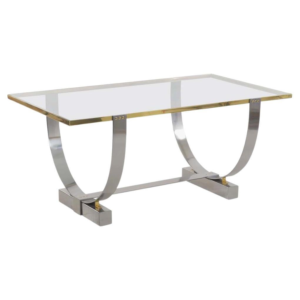 Art Deco Chromed Steel, Brass and Glass Console Table by Donald Deskey