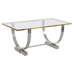 Vintage Art Deco Chromed Steel, Brass and Glass Console Table by Donald Deskey