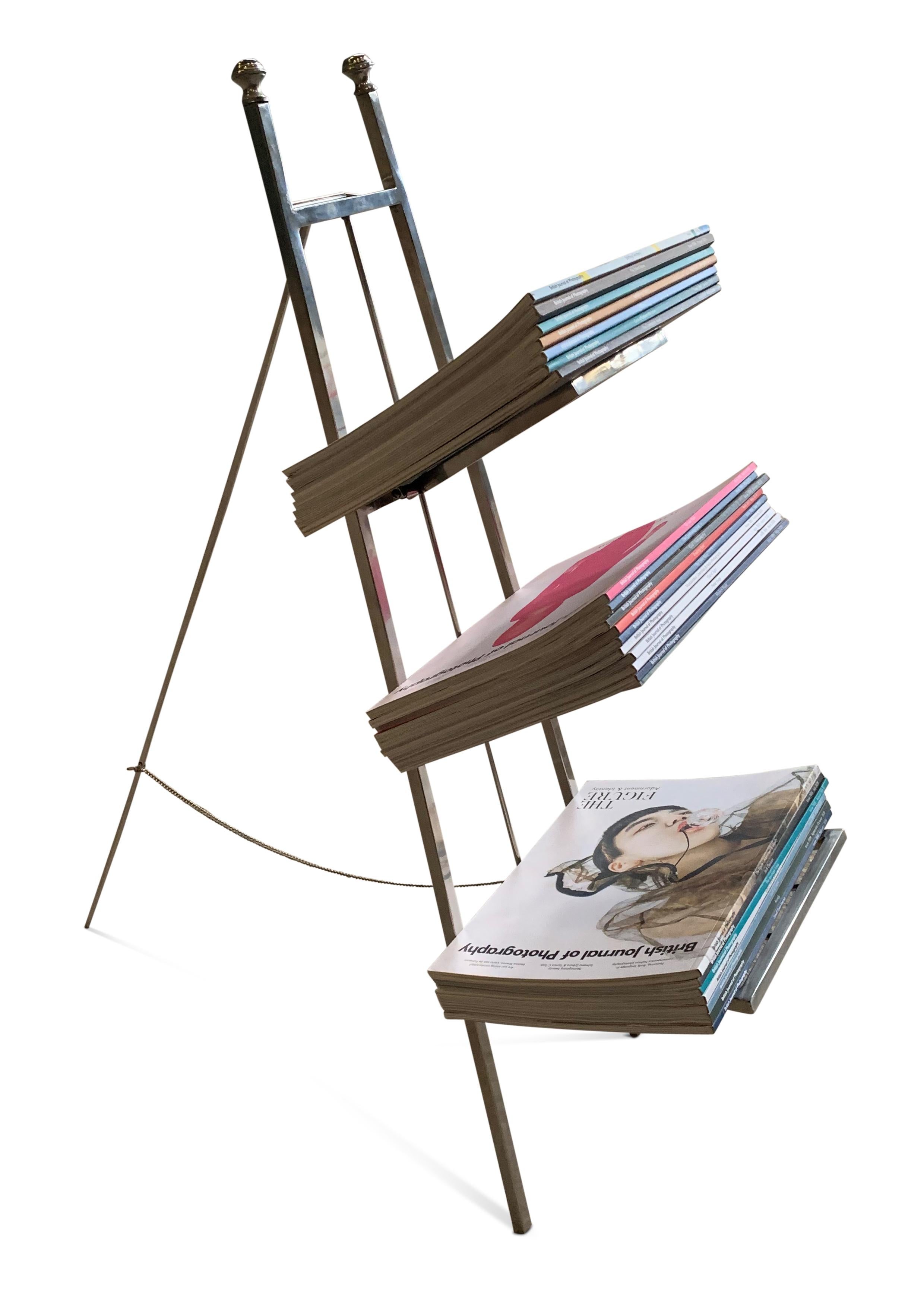 Art Deco Chromed Steel Folding Magazine Rack in a Figurative Ladder Form In Good Condition In High Wycombe, GB