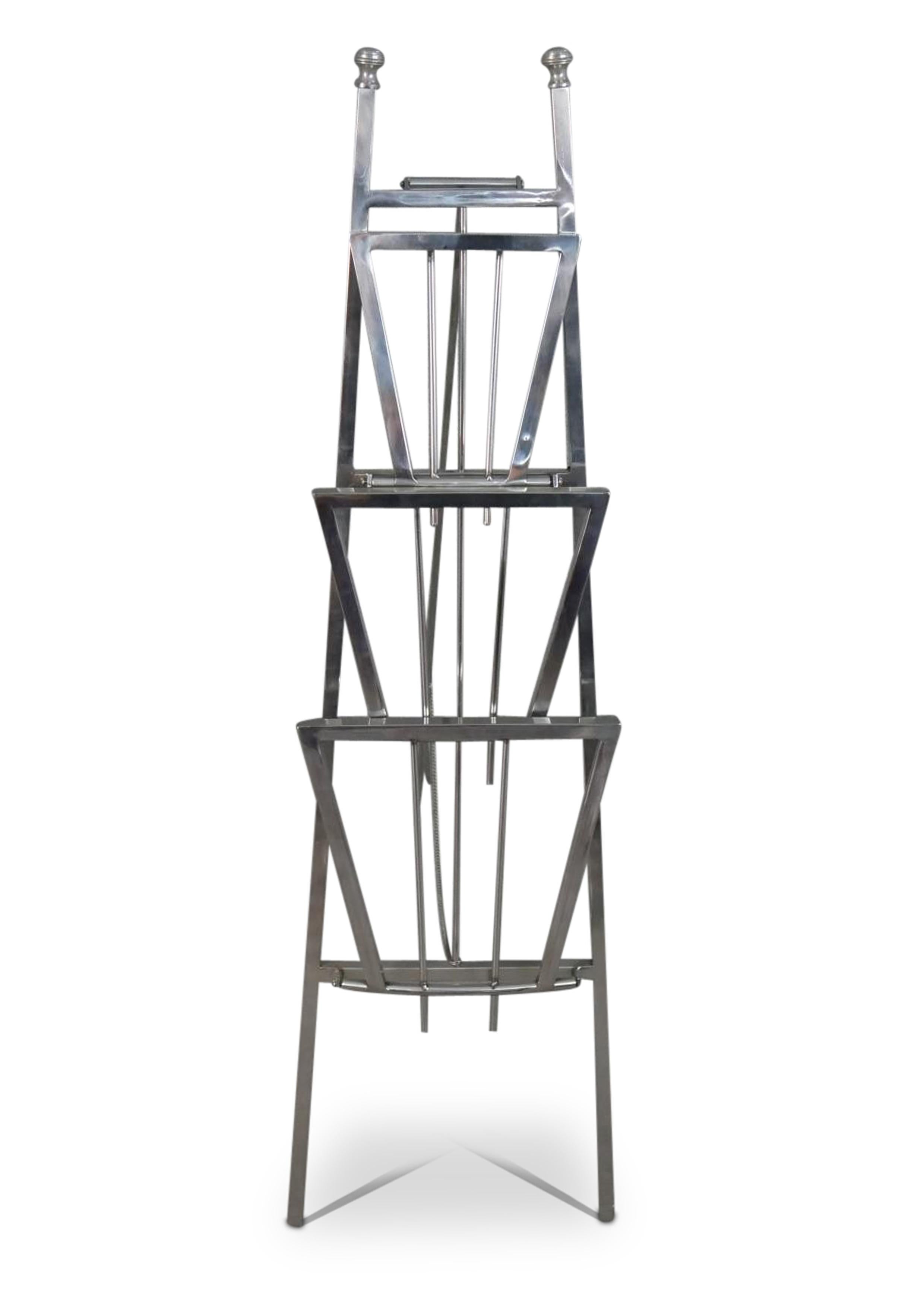 Art Deco Chromed Steel Folding Magazine Rack in a Figurative Ladder Form 1