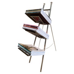 Art Deco Chromed Steel Folding Magazine Rack in a Figurative Ladder Form