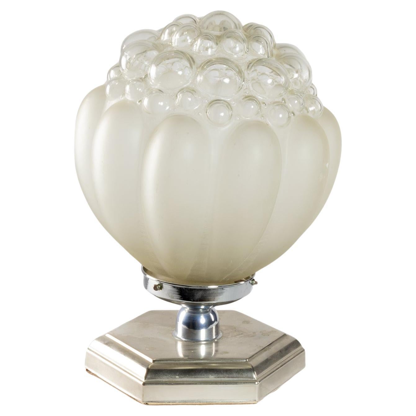 Art Deco Chromed Table Lamp in Nacre Glass, 20th Century For Sale