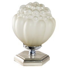 Art Deco Chromed Table Lamp in Nacre Glass, 20th Century