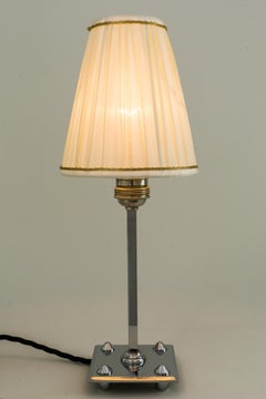 Art Deco Chromed Table Lamp with Fabric Shade, Vienna, circa 1920s