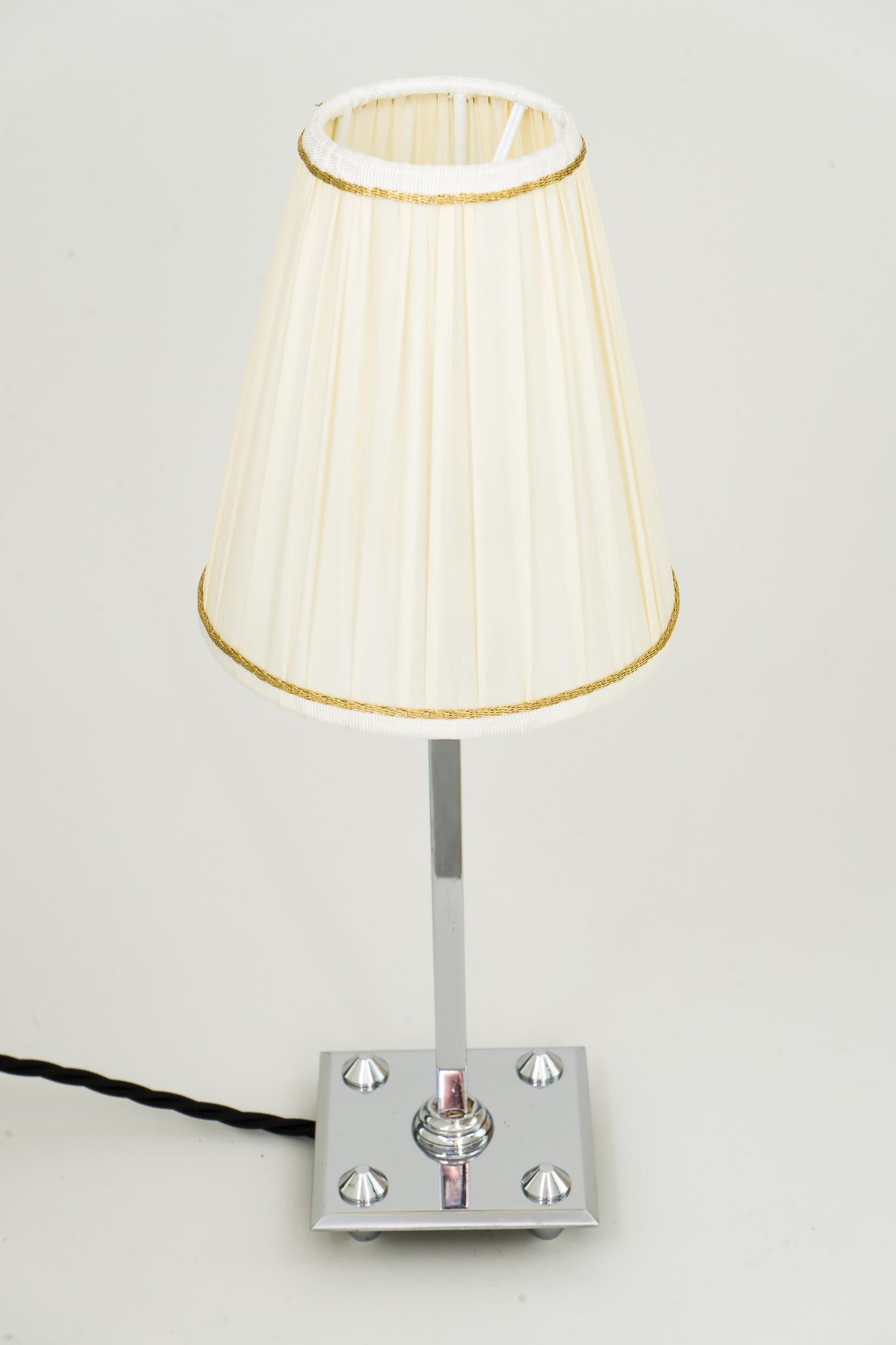 Art Deco Chromed Table Lamp with Fabric Shade, Vienna, circa 1920s In Good Condition For Sale In Wien, AT