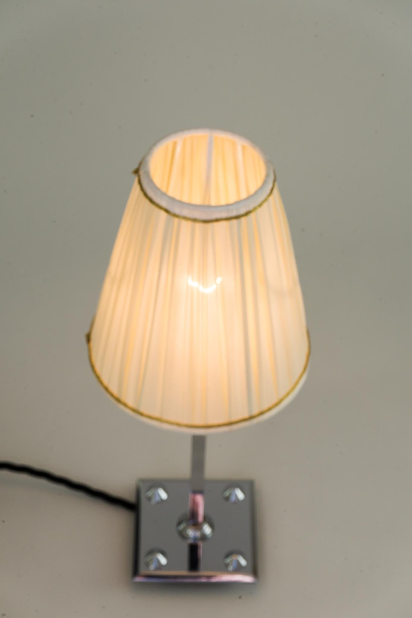 Early 20th Century Art Deco Chromed Table Lamp with Fabric Shade, Vienna, circa 1920s For Sale