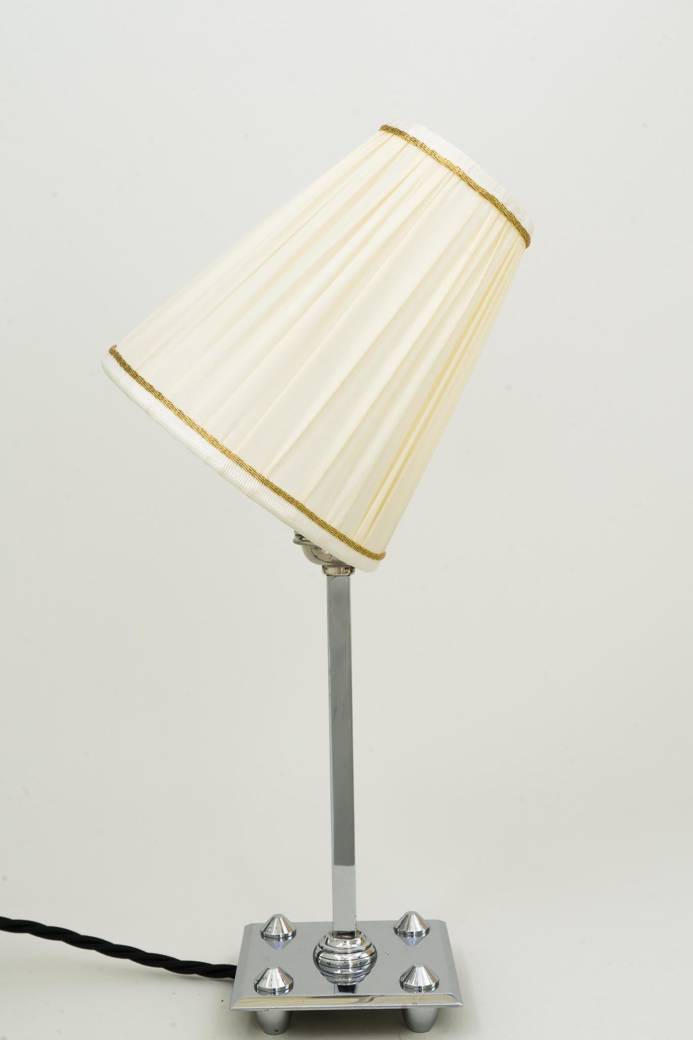 Brass Art Deco Chromed Table Lamp with Fabric Shade, Vienna, circa 1920s For Sale