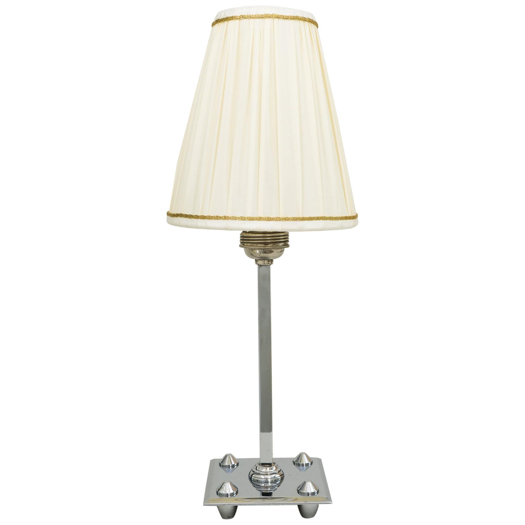 Art Deco Chromed Table Lamp with Fabric Shade, Vienna, circa 1920s For Sale