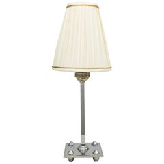 Antique Art Deco Chromed Table Lamp with Fabric Shade, Vienna, circa 1920s
