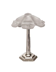 Art Deco Chromed Table Lamp with Frosted Glass Butterflies, 20th Century