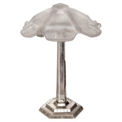 Art Deco Chromed Table Lamp with Frosted Glass Butterflies (20th Century)
