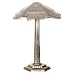 Art Deco Chromed Table Lamp with Frosted Glass Butterflies, 20th Century