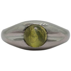 Vintage Art Deco Chrysoberyl Cat
s Eye Platinum Ring