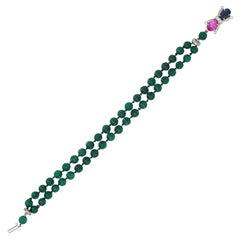 Art Deco Chrysoprase Multi-Gem Platinum Vintage Tutti-Frutti Beaded Bracelet