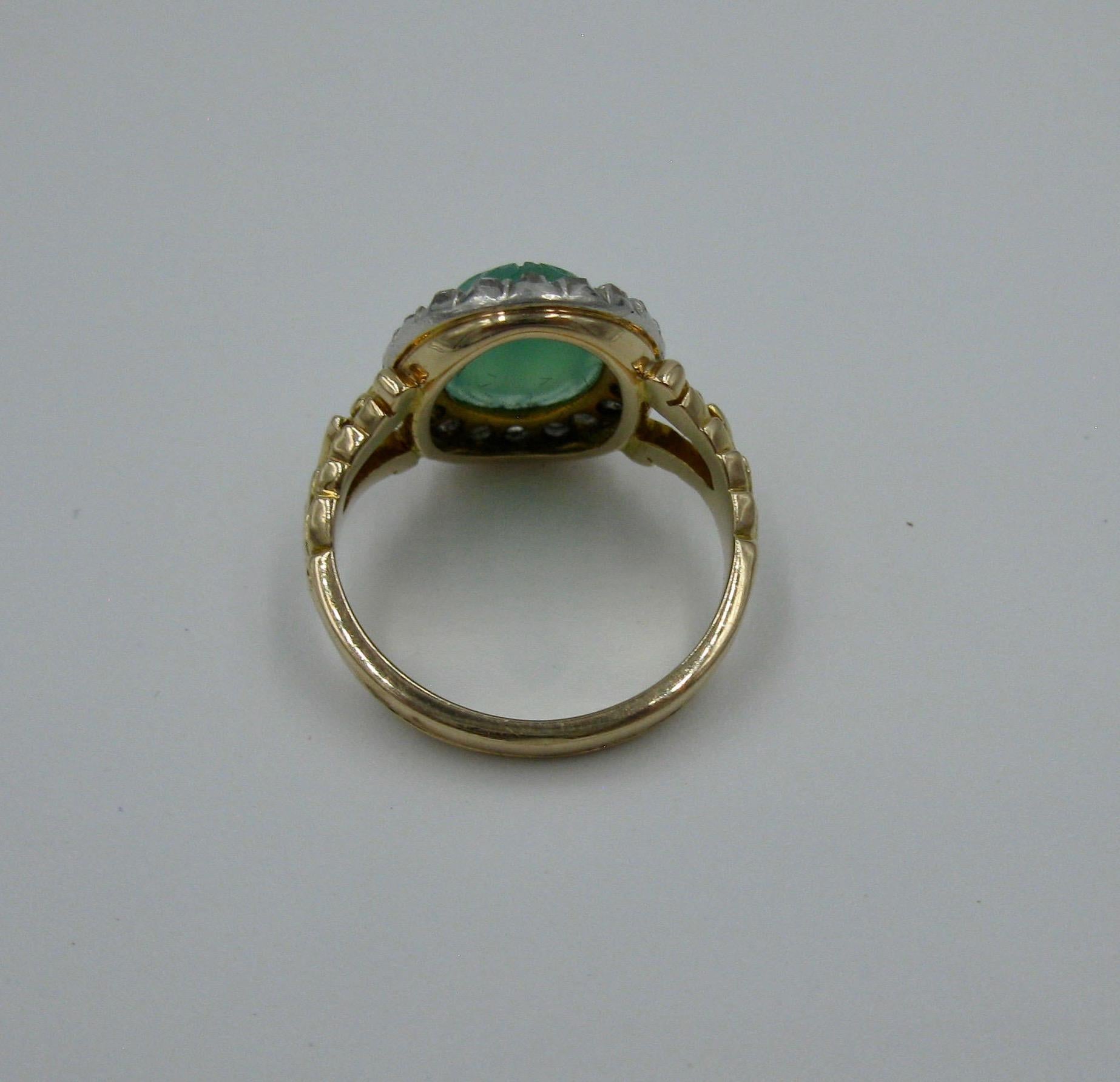 Art Deco Chrysopras Skarabäus Rosenschliff Diamant Halo Ring Ägyptische Revive im Angebot 4