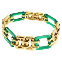 Art Deco Chrysoprase Square Gold Bracelet in 18k Gold, Green Chalcedony