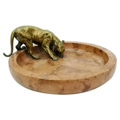 Art Deco Cigar Ashtray of Bronze with Bronze Tiger Motife, 1930s