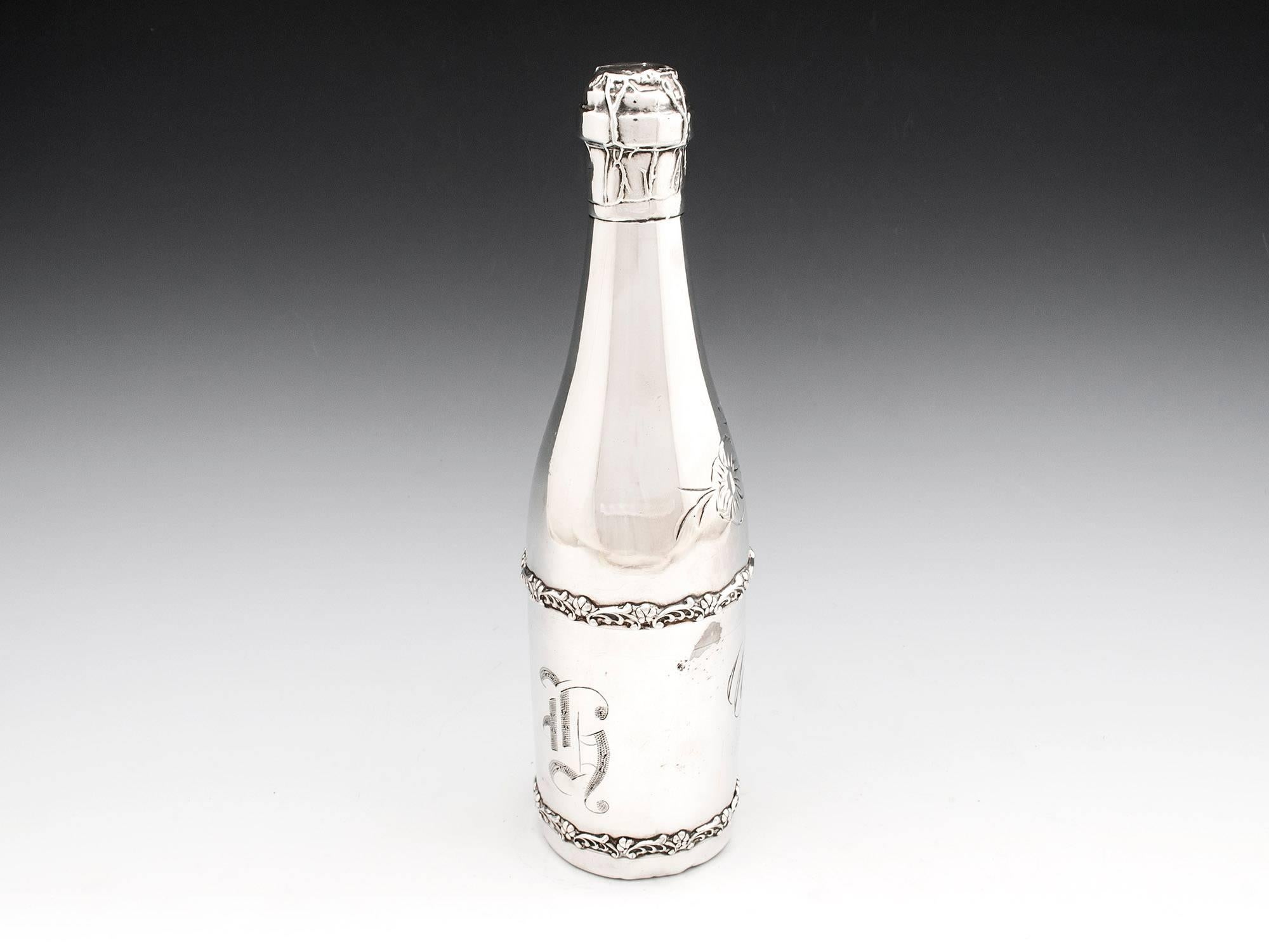 Silver Plate Art Deco Cigar Holder Champagne Bottle by Pairpoint Bros, 20th Century For Sale