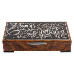 glass top humidors Art Deco Cigarette Box, Engraved Glass Top with Silver Nets