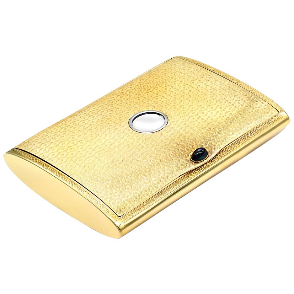 Art Deco Cigarette Holder Case 14k Solid Gold Box Oval Sapphire Cabochon Clasp  For Sale