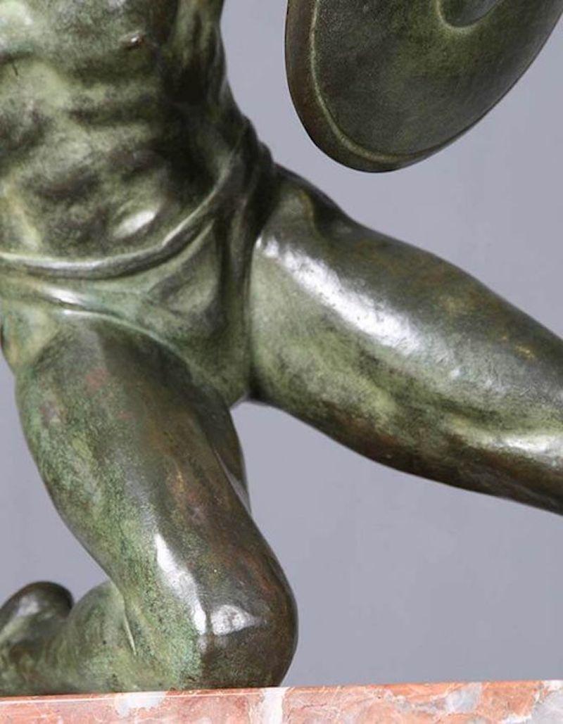 Sculpture de gladiateur Art Déco Cipriani en bronze sur socle en marbre en vente 4