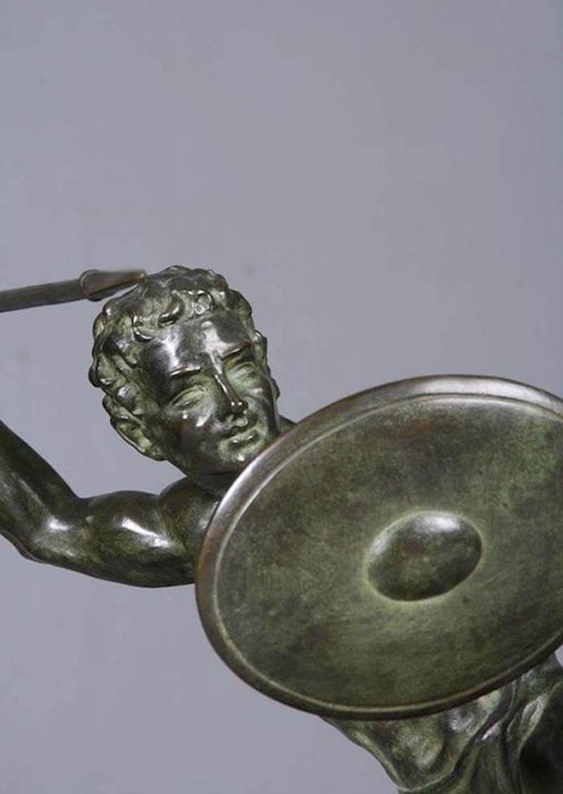 Art déco Cipriani Gladiator-Skulptur aus Bronze auf Marmorsockel im Angebot 7