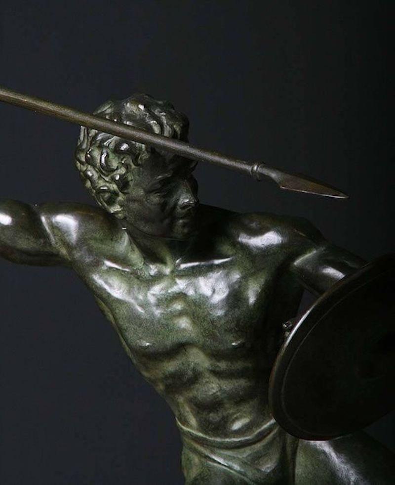 Art Deco Cipriani Bronze Gladiator Sculpture on Marble Base For Sale 9