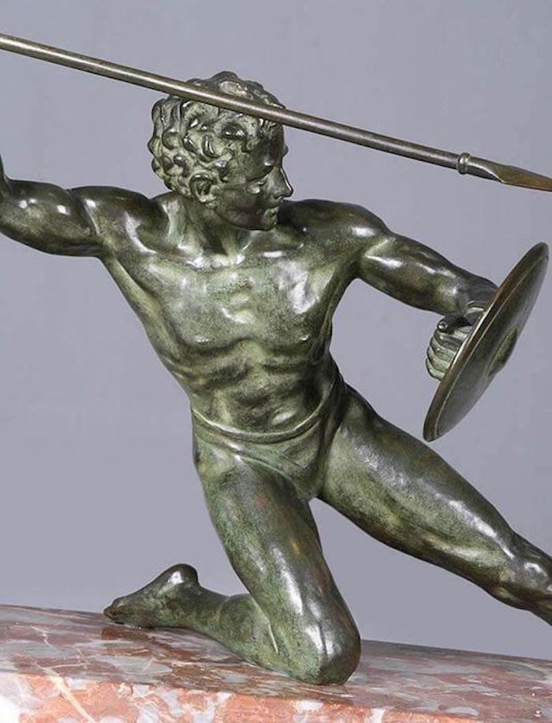 Art déco Cipriani Gladiator-Skulptur aus Bronze auf Marmorsockel im Angebot 11