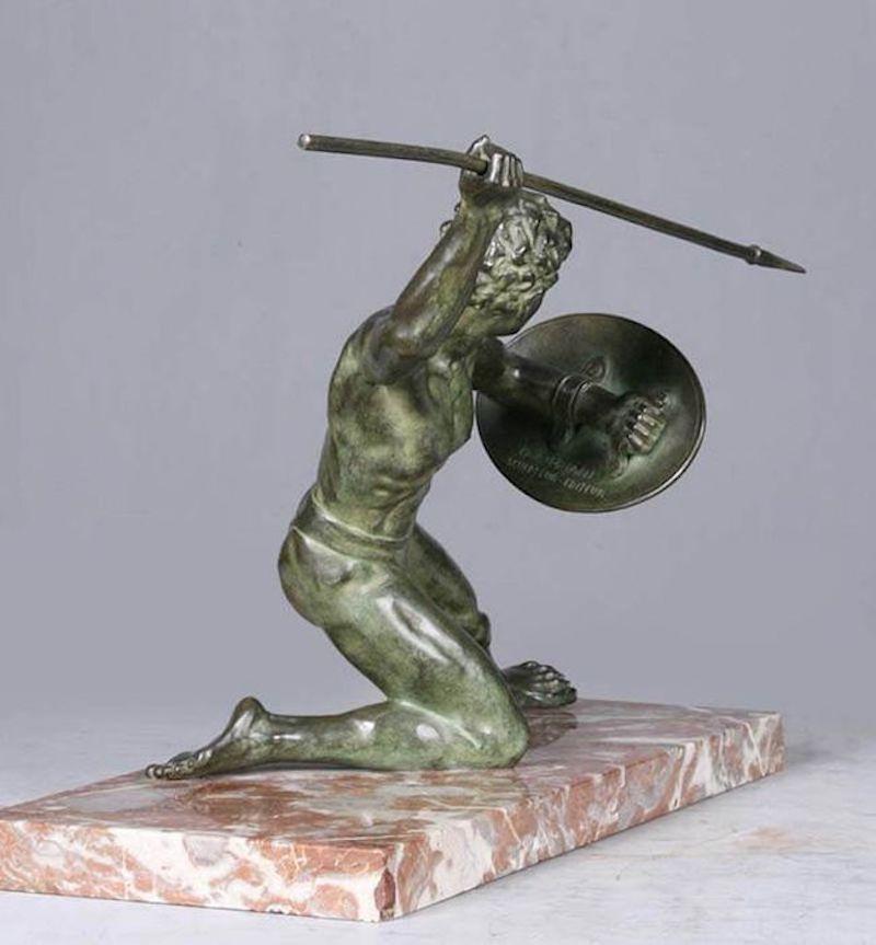 Art Deco Cipriani Bronze Gladiator Sculpture on Marble Base For Sale 14