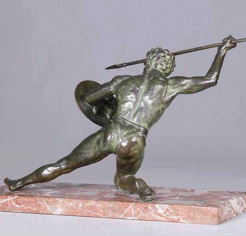 Européen Sculpture de gladiateur Art Déco Cipriani en bronze sur socle en marbre en vente