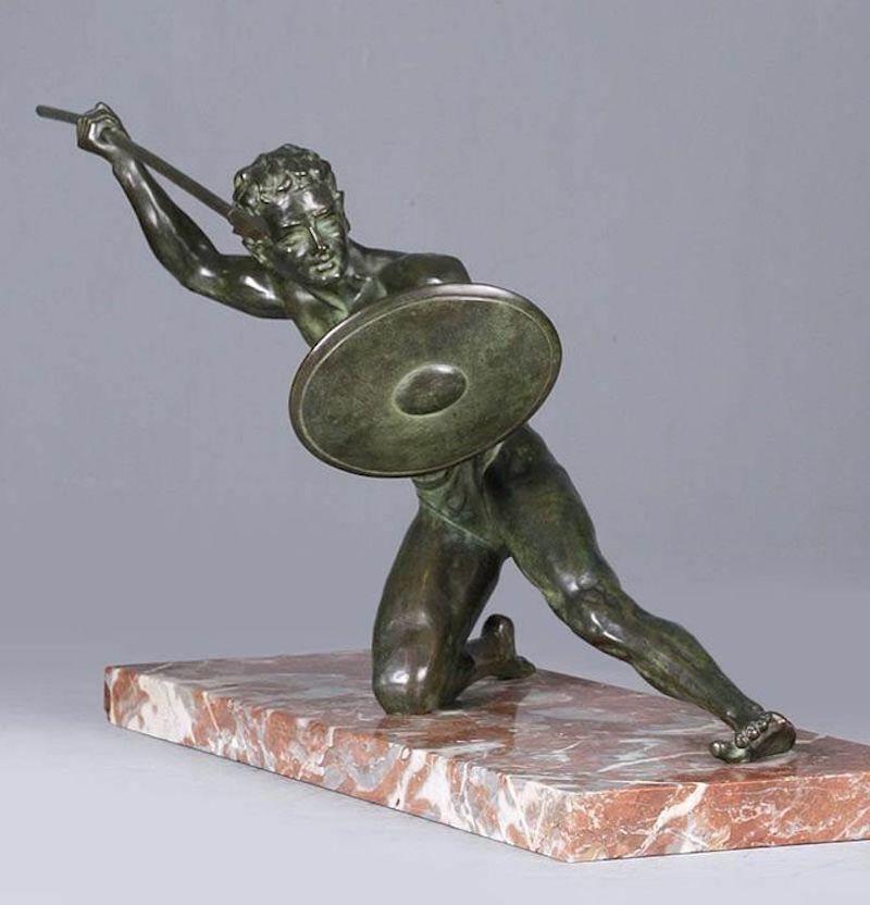 Art déco Cipriani Gladiator-Skulptur aus Bronze auf Marmorsockel im Angebot 5
