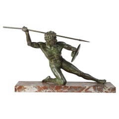 Art déco Cipriani Gladiator-Skulptur aus Bronze auf Marmorsockel