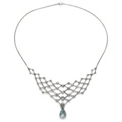 Art Deco circa 1920, 7.13 Ct White Diamond & 6.50 Ct Aquamarine Tiara & Necklace