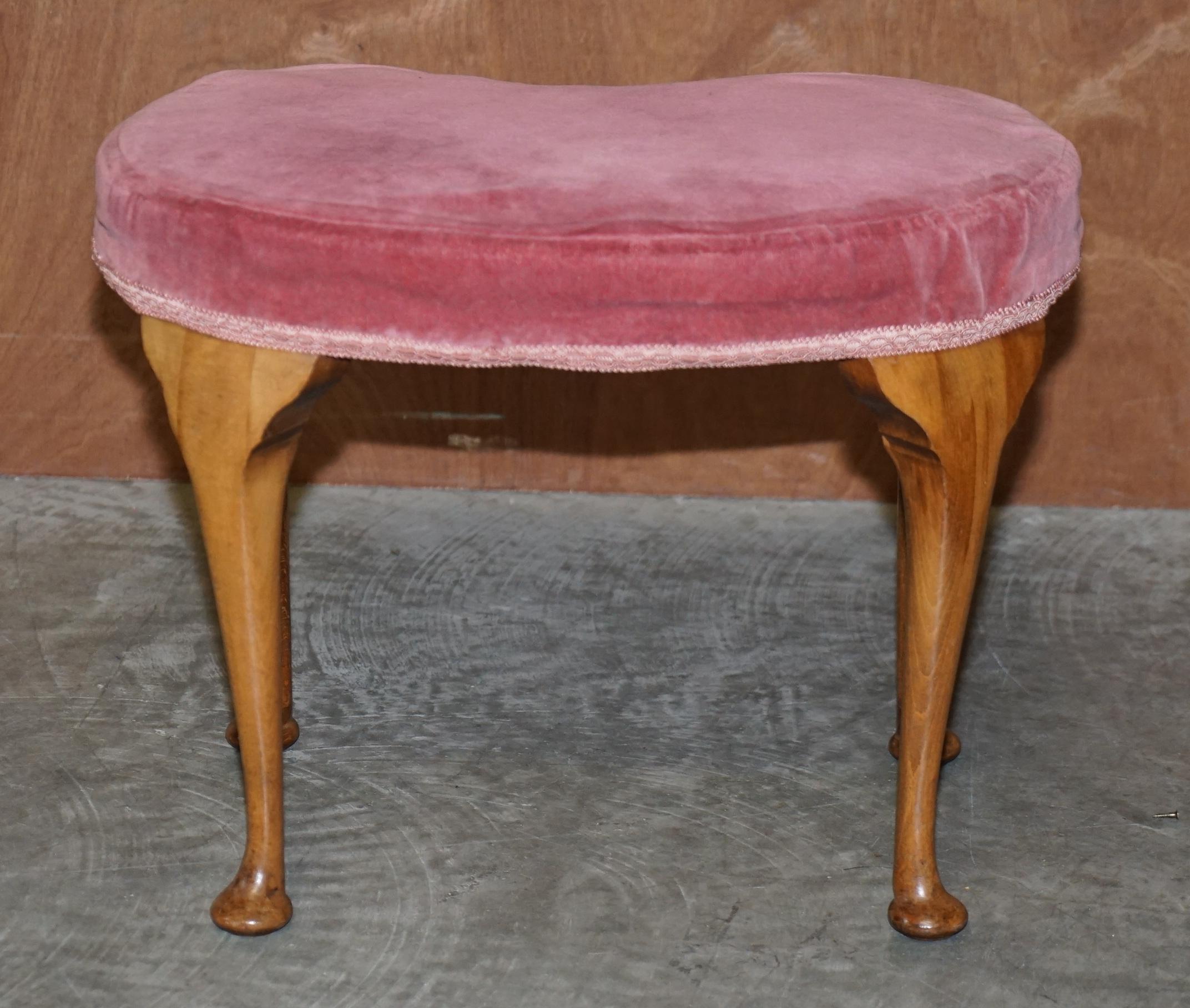 Upholstery Art Deco circa 1920 Antique Kidney Bean Shaped Dressing Table Stool Lovely Wood