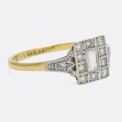 Art Deco Baguette Diamond Square Cluster Ring, circa 1920