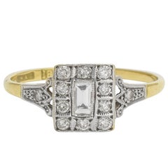 Art Deco Baguette Diamond Square Cluster Ring, circa 1920