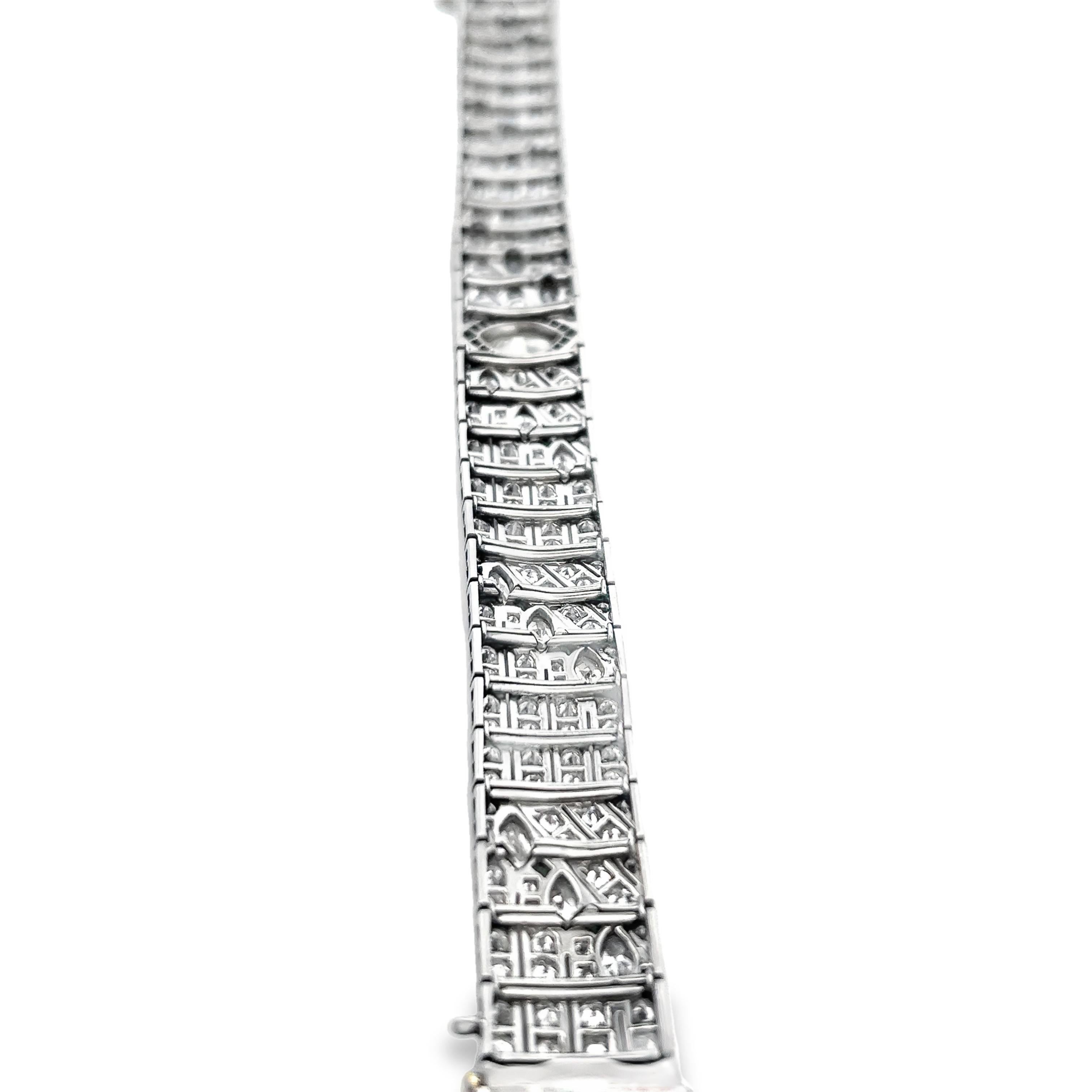 Art Deco Diamond Straight Line Bracelet Platinum With Emerald Accents ~16.87ctw 3
