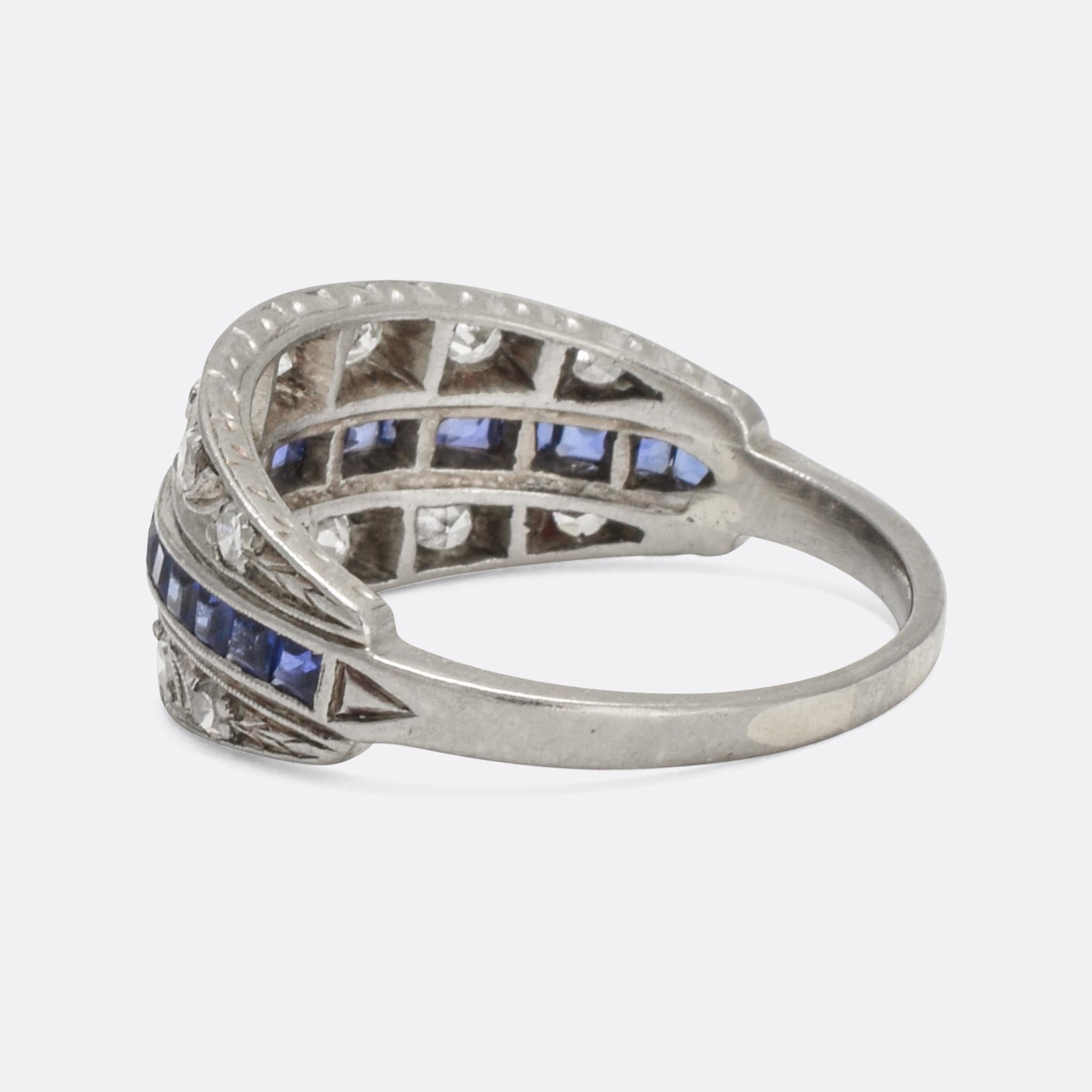 Art Deco, circa 1920 Sapphire Diamond Seam Ring In Excellent Condition In Sale, Cheshire