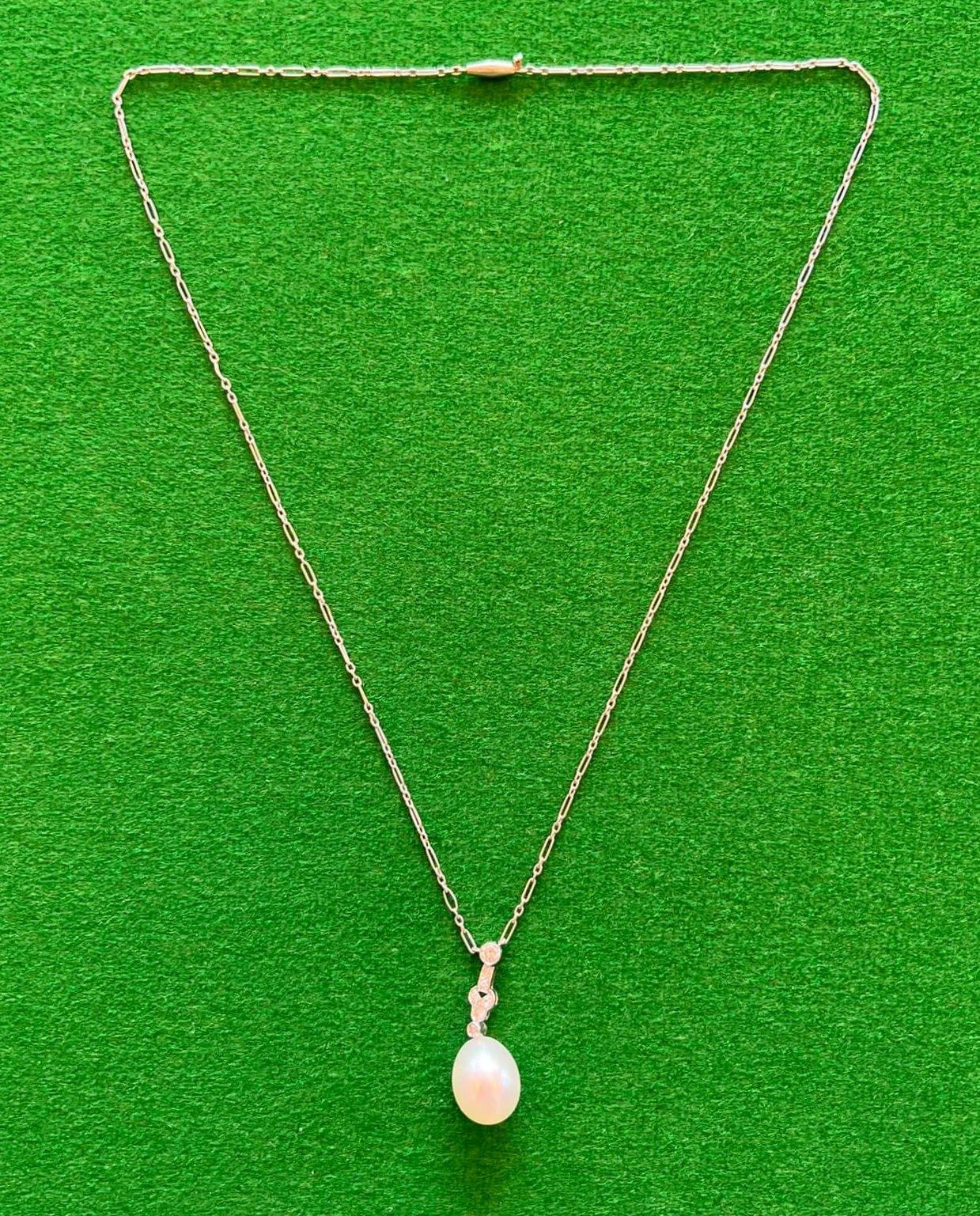 Art déco, um 1920, Tiffany & Co. Regent Street Platin-Diamant-Perlenkette für Damen oder Herren im Angebot