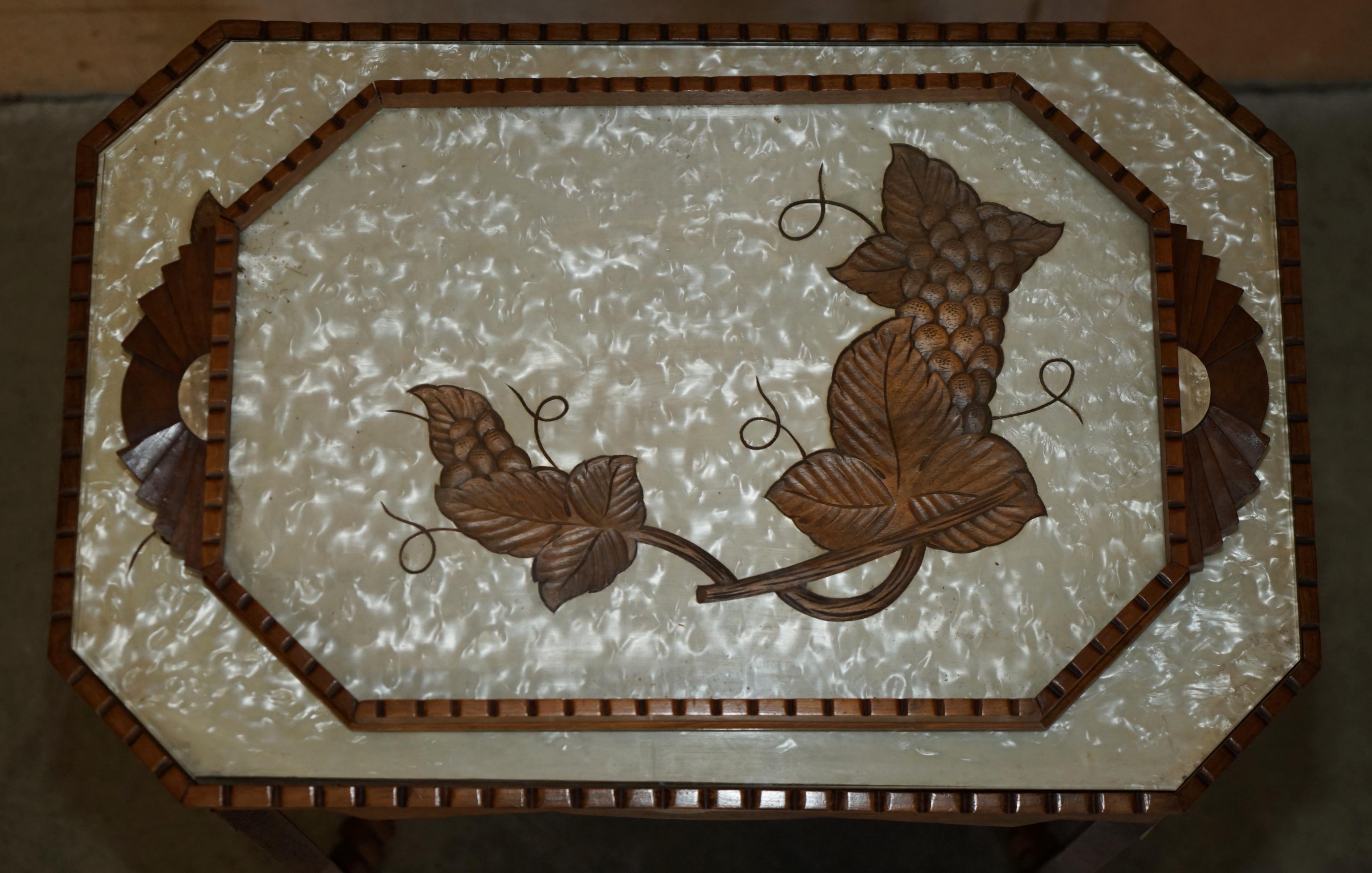 Swedish ART DECO CIRCA 1920's MOTHER OF PEARL WALNUT TRAY TABLE WITH REMOVABLE TRAY For Sale